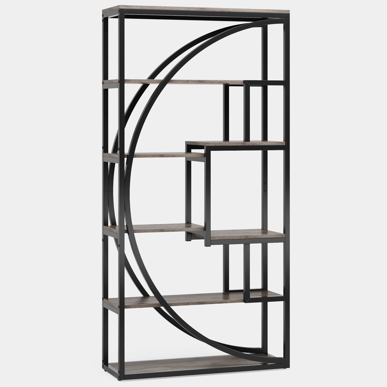 Modern Geometric Bookcase with 8 Open Shelves, 70.8” Wide Storage Organizer for Home Office Bedroom